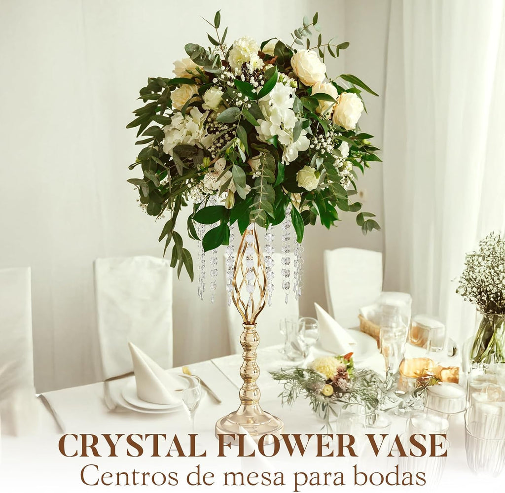 12 Pcs 21.7 Inch Tall Gold Centerpieces For Table Wedding-Metal Flower Gold Vases For Centerpieces For Wedding Reception With Crystal Fringe-Flower Stand For Wedding, Birthday(Centros De Mesa)