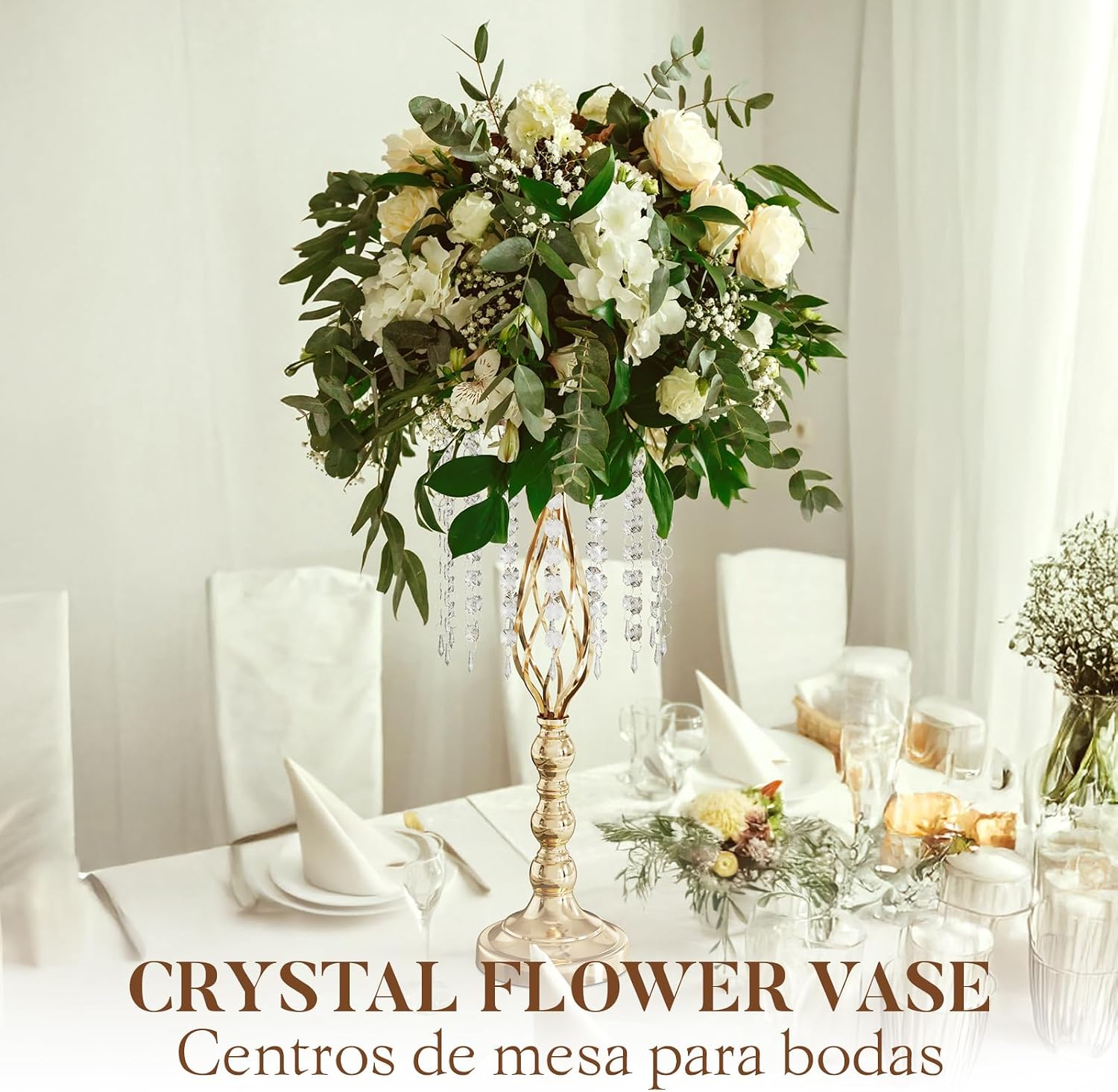 12 Pcs 21.7 Inch Tall Gold Centerpieces For Table Wedding-Metal Flower Gold Vases For Centerpieces For Wedding Reception With Crystal Fringe-Flower Stand For Wedding, Birthday(Centros De Mesa)
