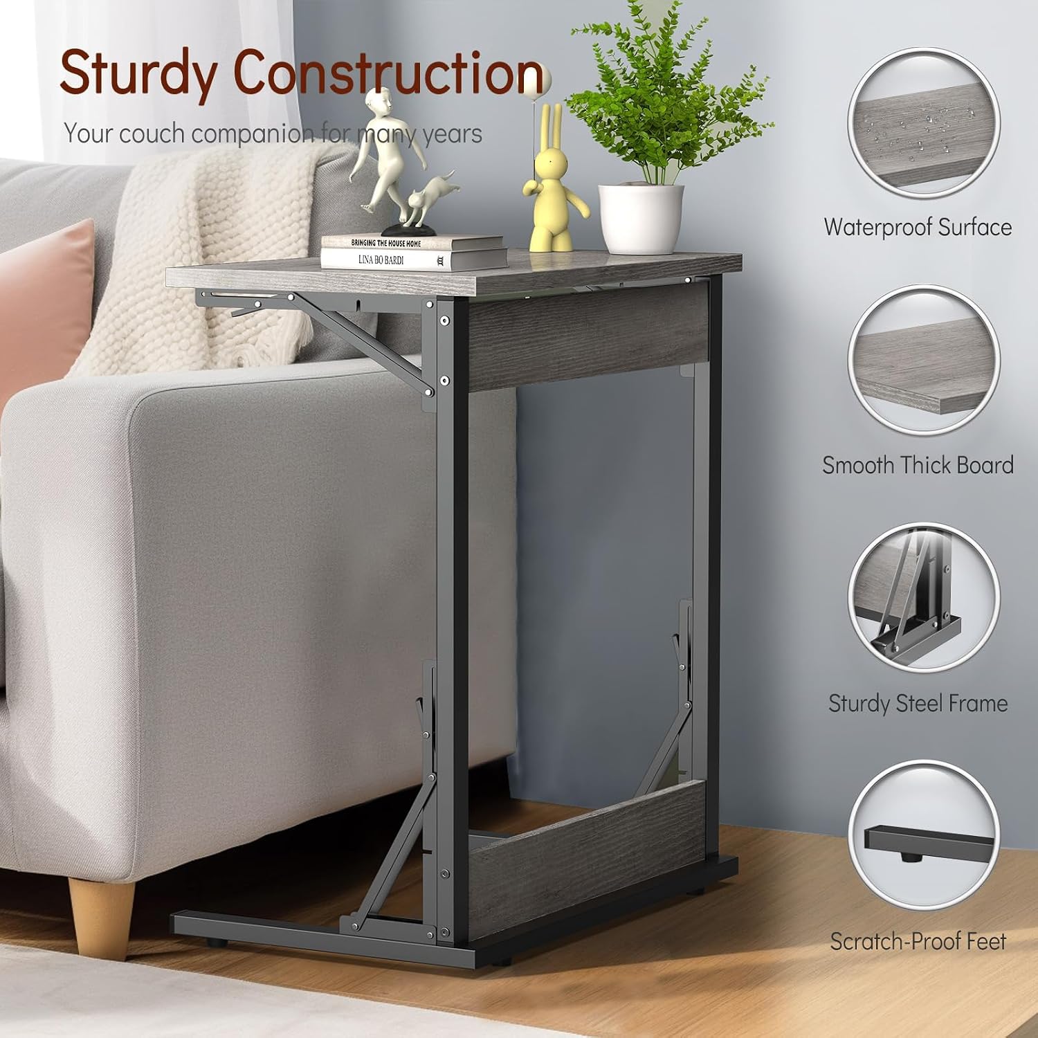 Tatub 24' TV Tray Table Set of 4, Folding C Shaped End Table, Small Sofa Side Laptop Desk for Living Room, Bedroom, Ivory White