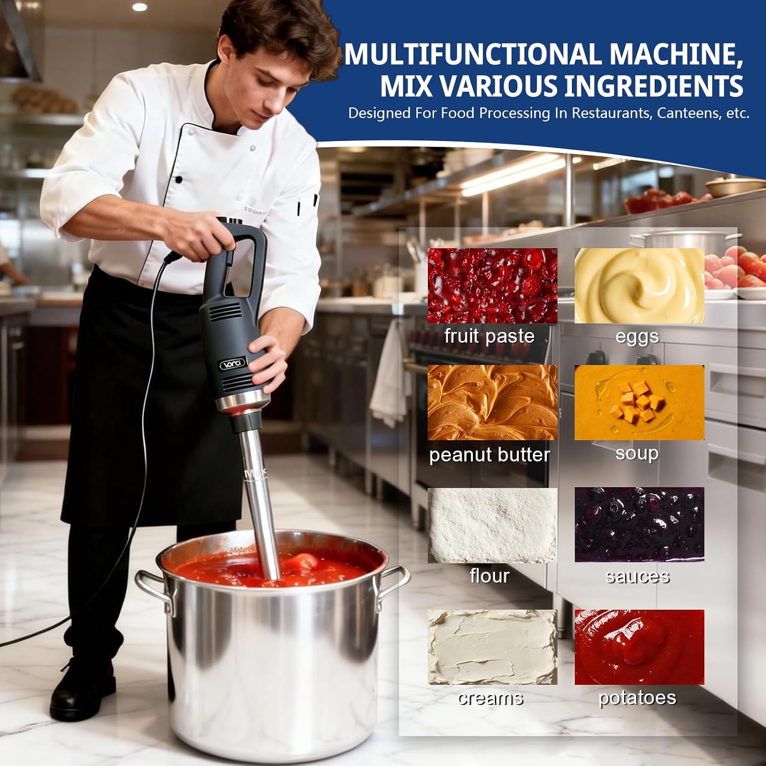 VONCI 750W Commercial Immersion Blender, Electric Hand Blender with 12' Detachable Shaft, Variable Speed 8000-19000RPM,Industrial Immersion Blender for Restaurant Kitchen.Extra Heavy Duty Hand Mixer.