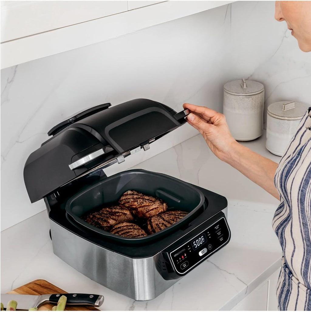 Foodii Indoor Grill & Air Fryer: Smokeless 4-in-1 Appliance for Grilling, Roasting, Baking, Air Frying- Dishwasher Safe Parts