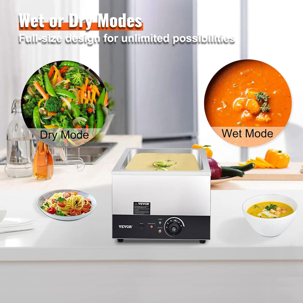 VEVOR Commercial Food Warmer 24QT Bain Marie 1200W Electric Buffet Warmer Steam Table Food Warmer Countertop Stainless Steel Food Warmer Wet or Dry Use for Parties, Catering and Restaurant