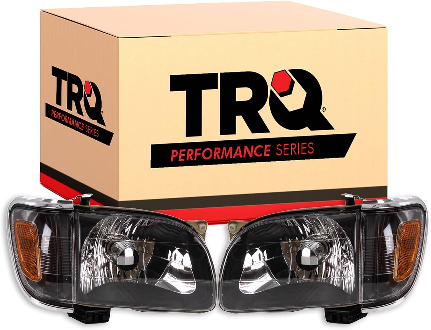 TRQ 2 Piece Headlight Assembly Set Halogen Black Bezel Driver & Passenger Side Compatible with Toyota Tacoma 2001-2004 TO2502136 TO2503136