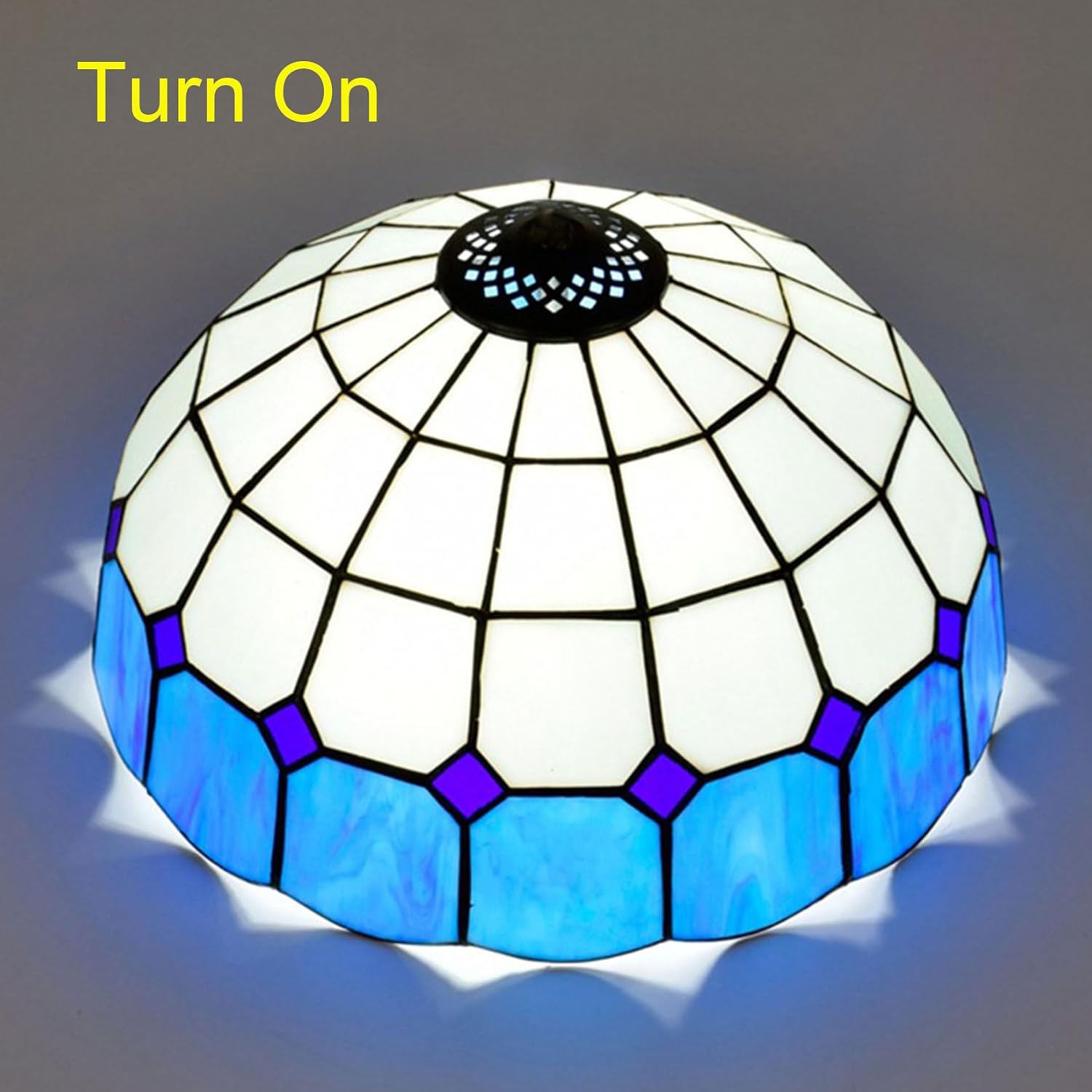 Tiffany Lamp Shade 12 Inch Wide Accessories Replacement Only Blue Green Yellow Stained Glass Lampshades Minimalistic Mediterranean Light Cover for Table Lamp Pendant Light Ceiling Fixture,Blue