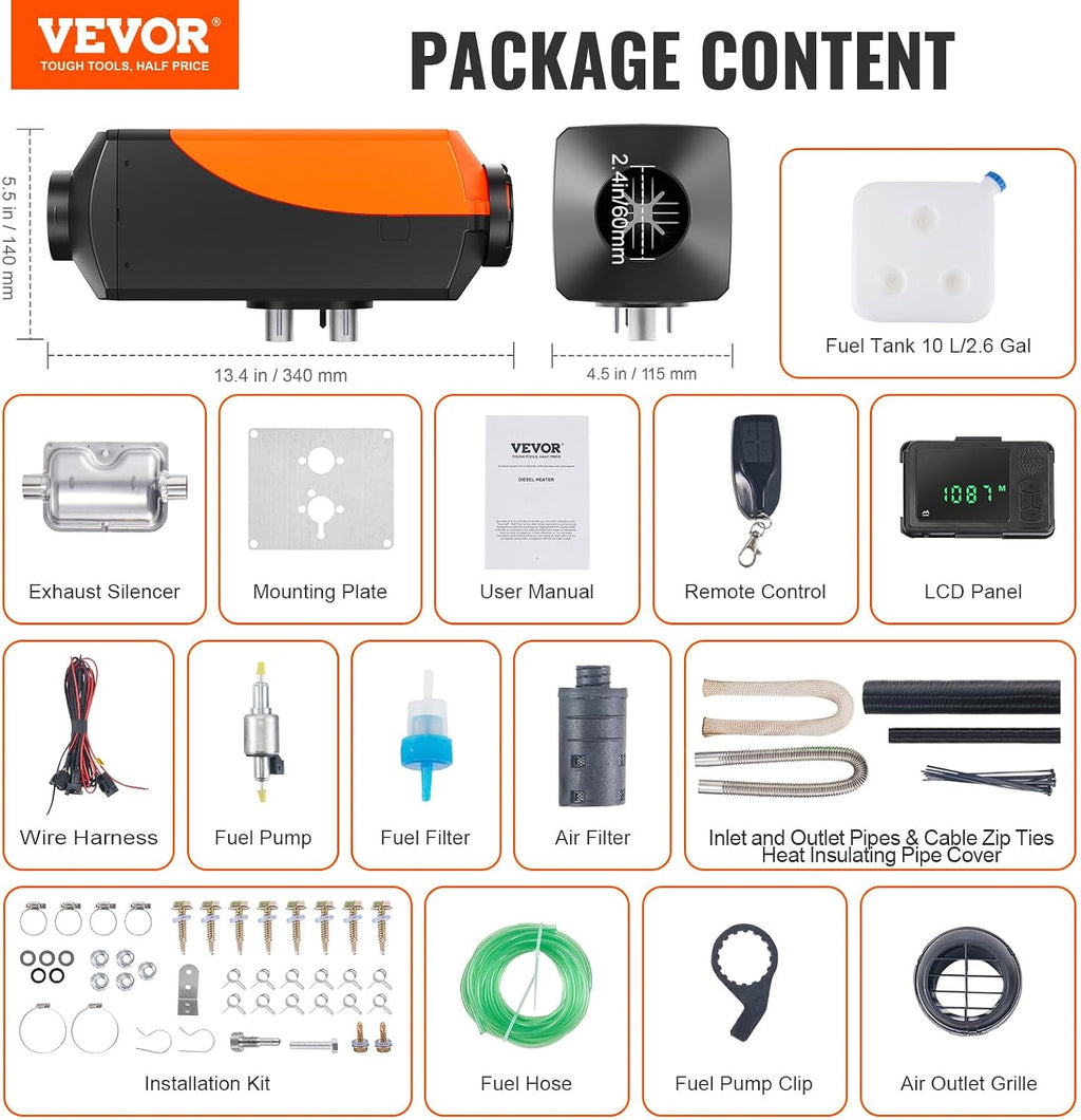 VEVOR Bluetooth App Control Diesel Air Heater, 12V 2KW Diesel Heater with Automatic Altitude Adjustment, Remote Control and LCD, Diesel Parking Heater for RV Trailer Camper Van Boat and Indoors