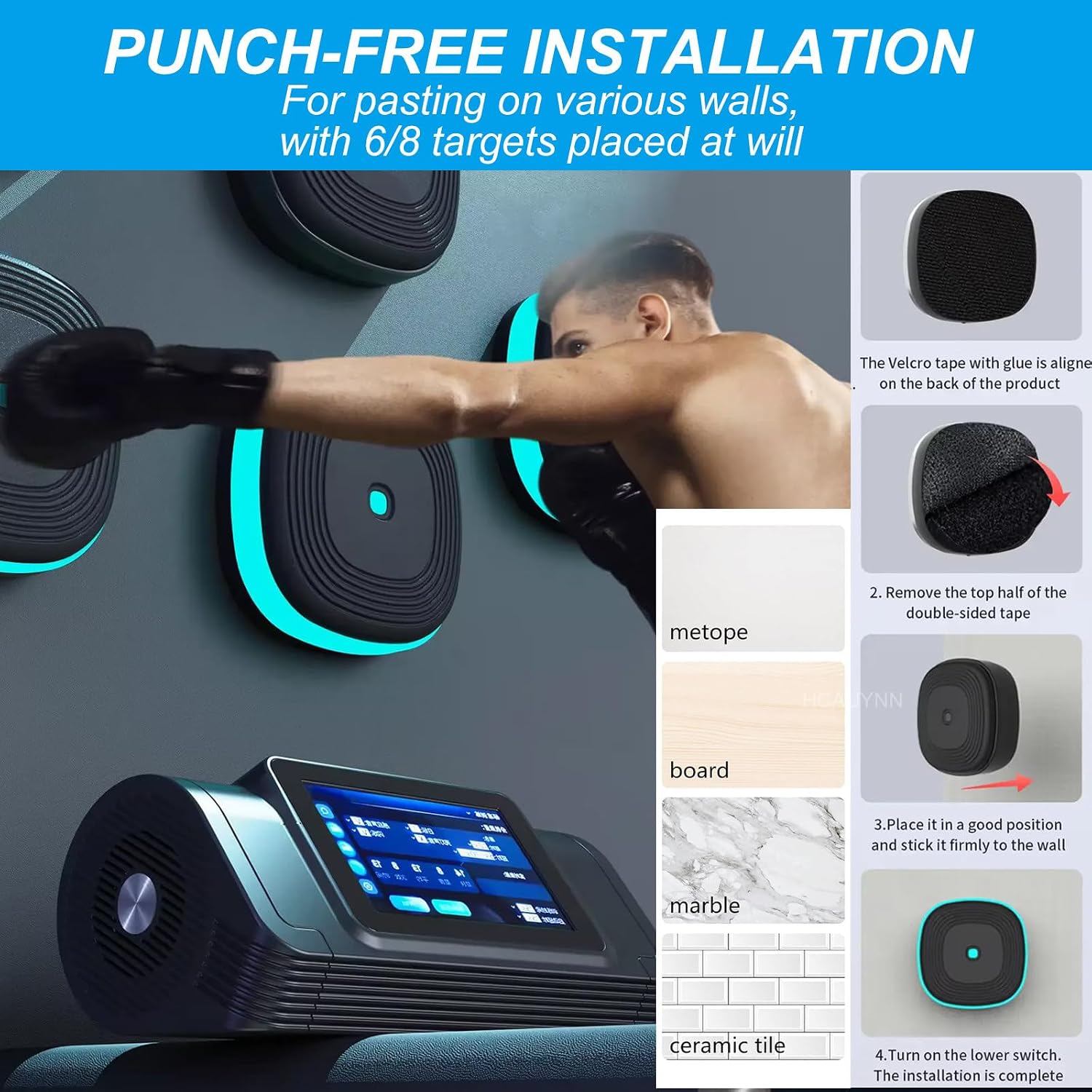 Split Music Boxing Machine, with Led Colored Lights Strip/Dual Channel Music Speakers,for Adults/Children Concentration Agility Training,6Target