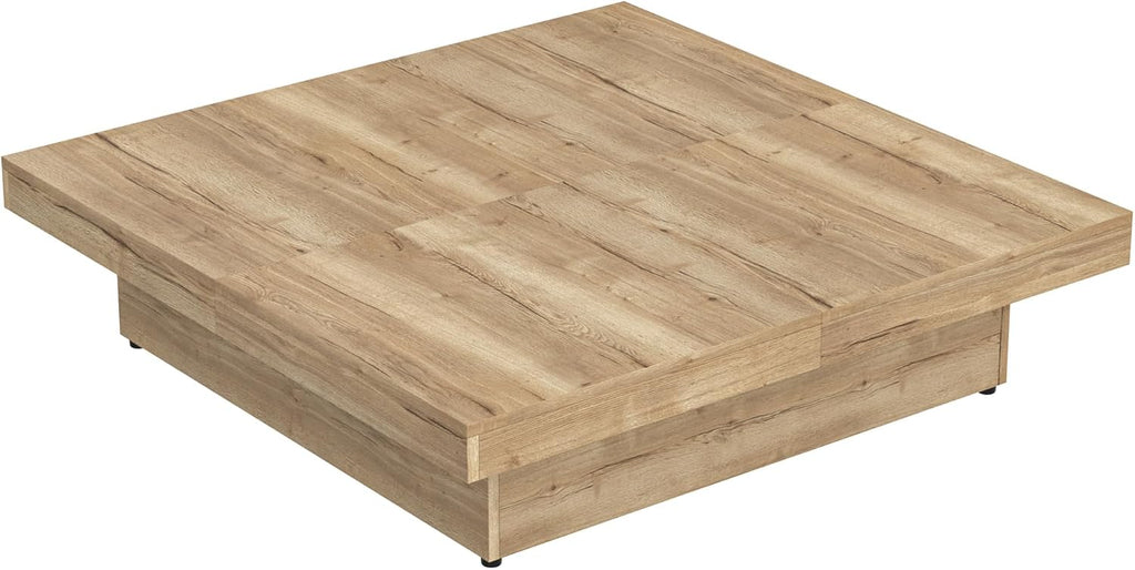 Merax Coffee Table, Modern Extendable Coffee Table with 4 Hidden Storage Compartments, Square Center Cocktail Table with Sliding Tabletop for Living Room, 39.4'x 39.4' (Natural)
