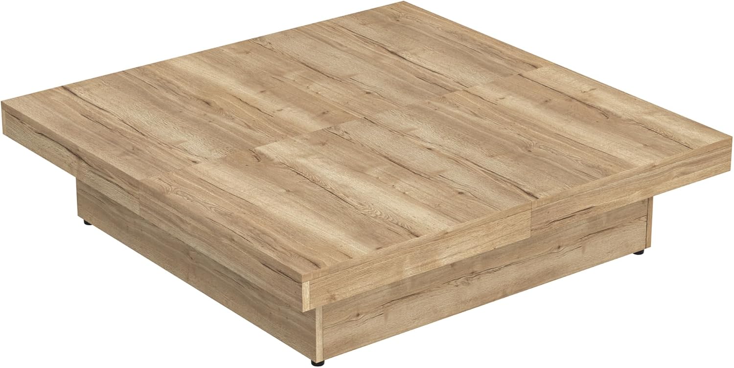 Merax Coffee Table, Modern Extendable Coffee Table with 4 Hidden Storage Compartments, Square Center Cocktail Table with Sliding Tabletop for Living Room, 39.4'x 39.4' (Natural)