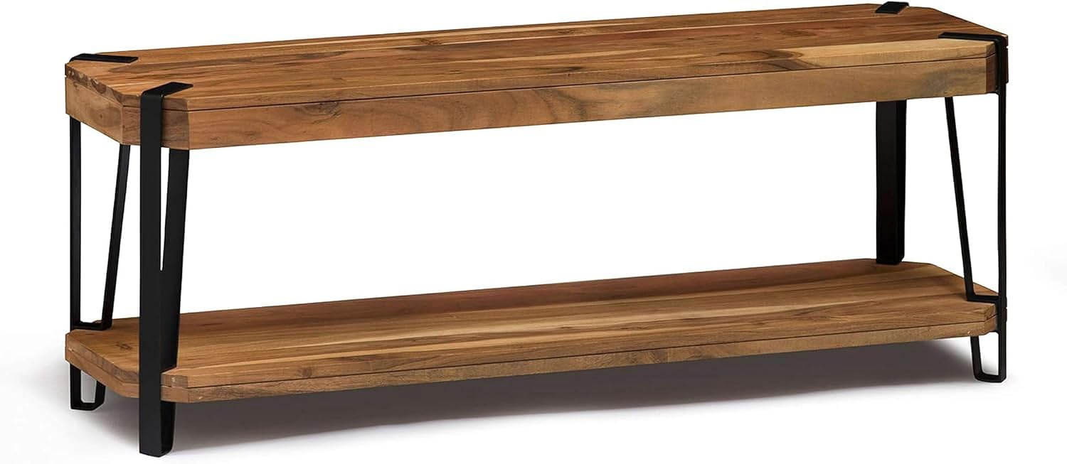 Ryegate 48-Inch Live Edge Acacia Wood & Metal Entryway Bench with Bottom Shelf – 2-Tier Rustic Industrial Wood Bench for Dining Room, Living Room, or Bedroom by Alaterre Furniture