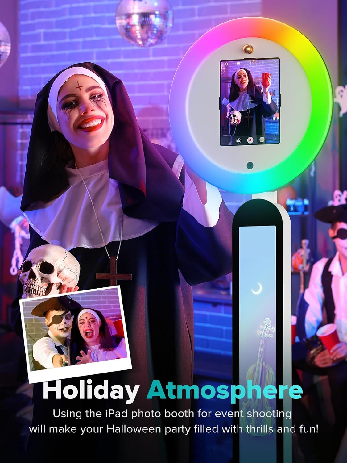 CyraTok iPad Photo Booth Stand, 22' RGB Light, Open Air Booth for Events | Music Sync Ring, APP AI Face Detection, External Printer Support, Fits 7.9'-13' Tablets, Flight Case