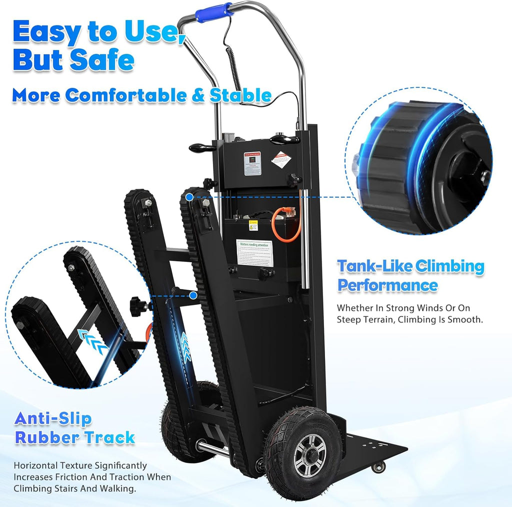 Electric Stair Climbing Dolly, 1250W Electric Stair Climbing Hand Truck, 900lbs Max Load Capacity, 3 Mode Folding Stair Climber Hand Trucks with Telescopic Handle for Moving (Black/Big Wheel)