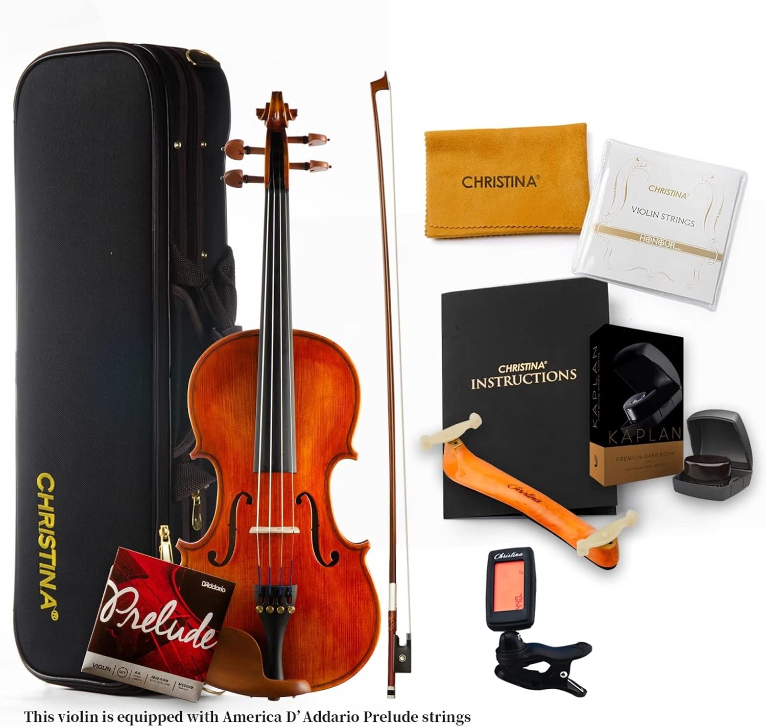 CHRISTINA Muse Acoustic Violins for Beginners 1/2 Full Size Violin with Case, Rosin, Shoulder Rest, Bow, Extra Strings