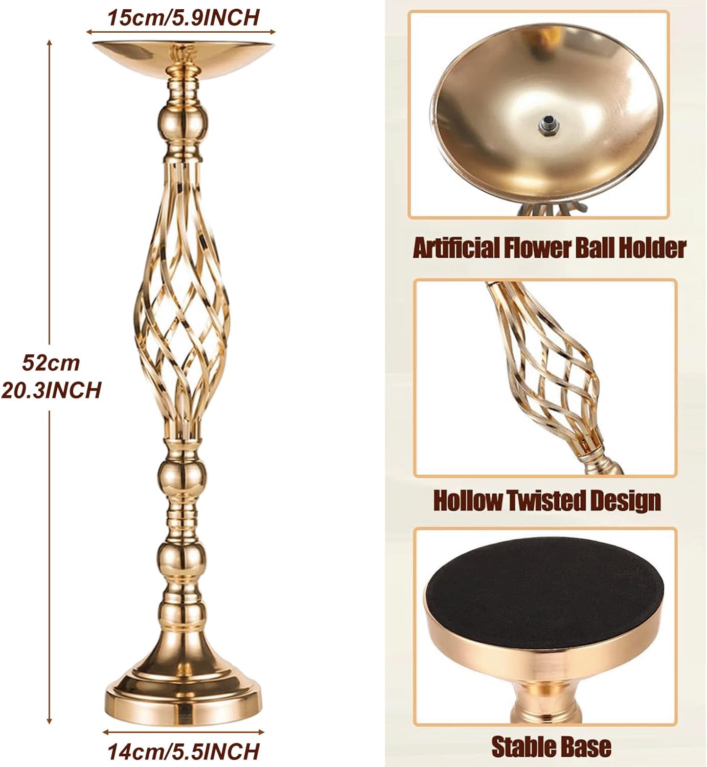 12Pcs Gold Centerpieces for Tables,Tall Gold Centerpieces for Wedding,Metal Candle Holder for Wedding Party, Dinner, Event, Hotel, Home Decor