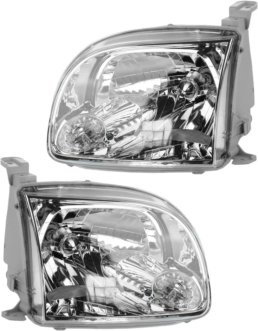 TRQ Driver and Passenger Side Headlight Assembly Set Chrome Bezel Compatible with 05-06 Toyota Tundra Extended Cab 05-06 Tundra Regular Cab