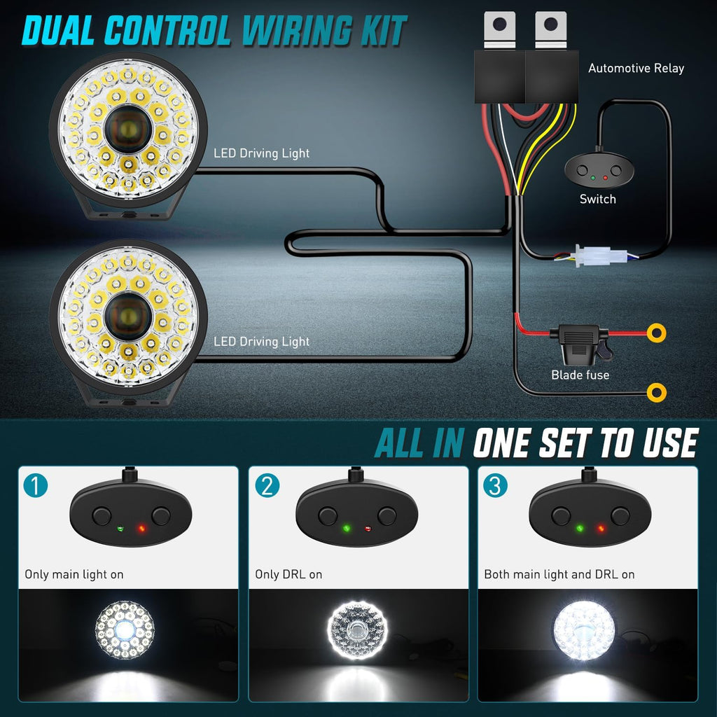 Nilight 9 Inch LED Offroad Driving Lights with DRL 2 PCS 160 W Round Hyper Spot Beam Offroad Light w/ 12 AWG DT Connector Wiring Harness Kit for Jeep Truck ATV UTV SUV
