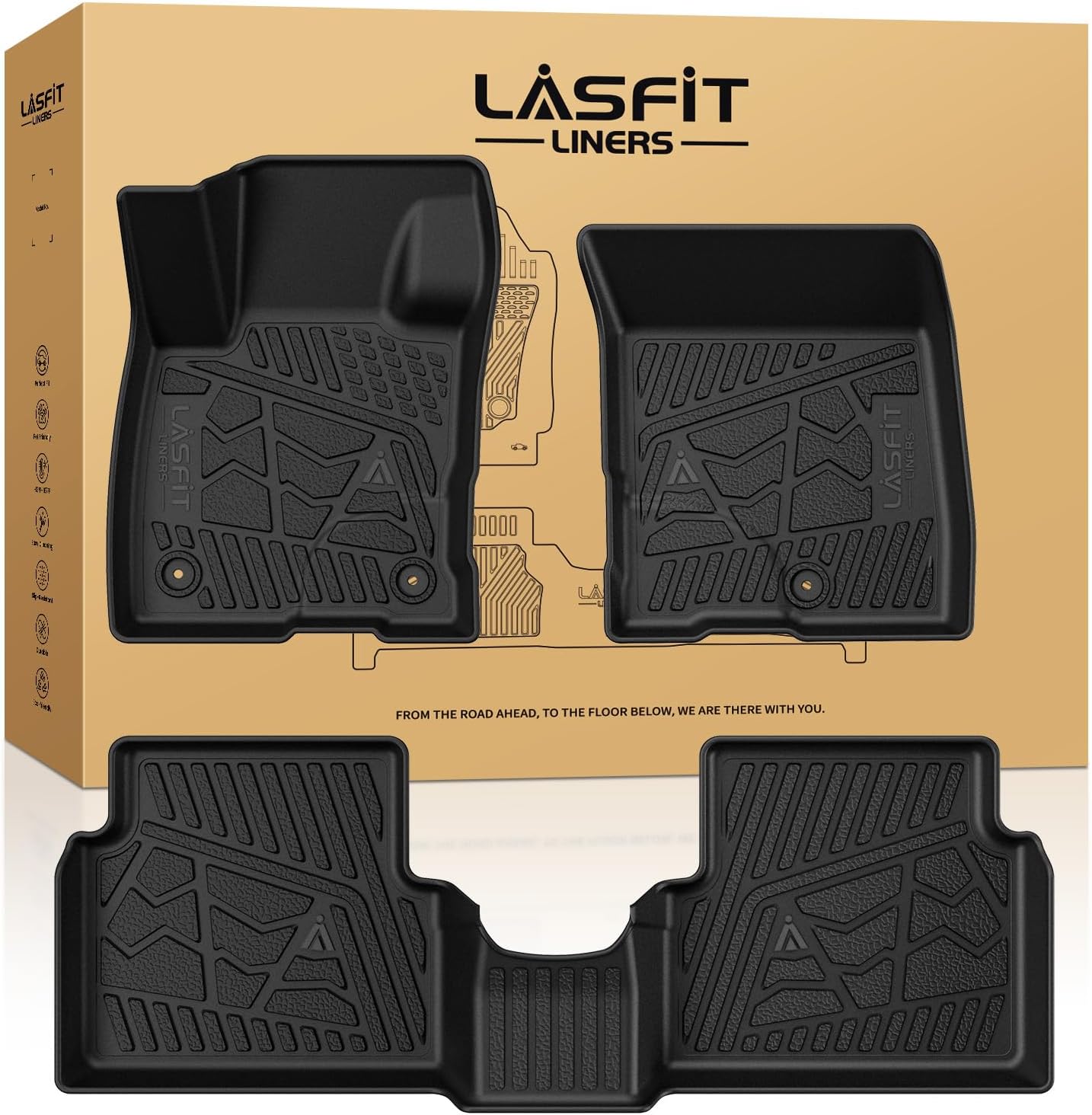 LASFIT Floor Mats for Ford Maverick 2022-2025 2026 (for EcoBoost Gasoline Models Only) All Weather Car Floor Pretoctor TPE Truck Liners for Ford Maverick Gas, 1st & 2nd Row Black