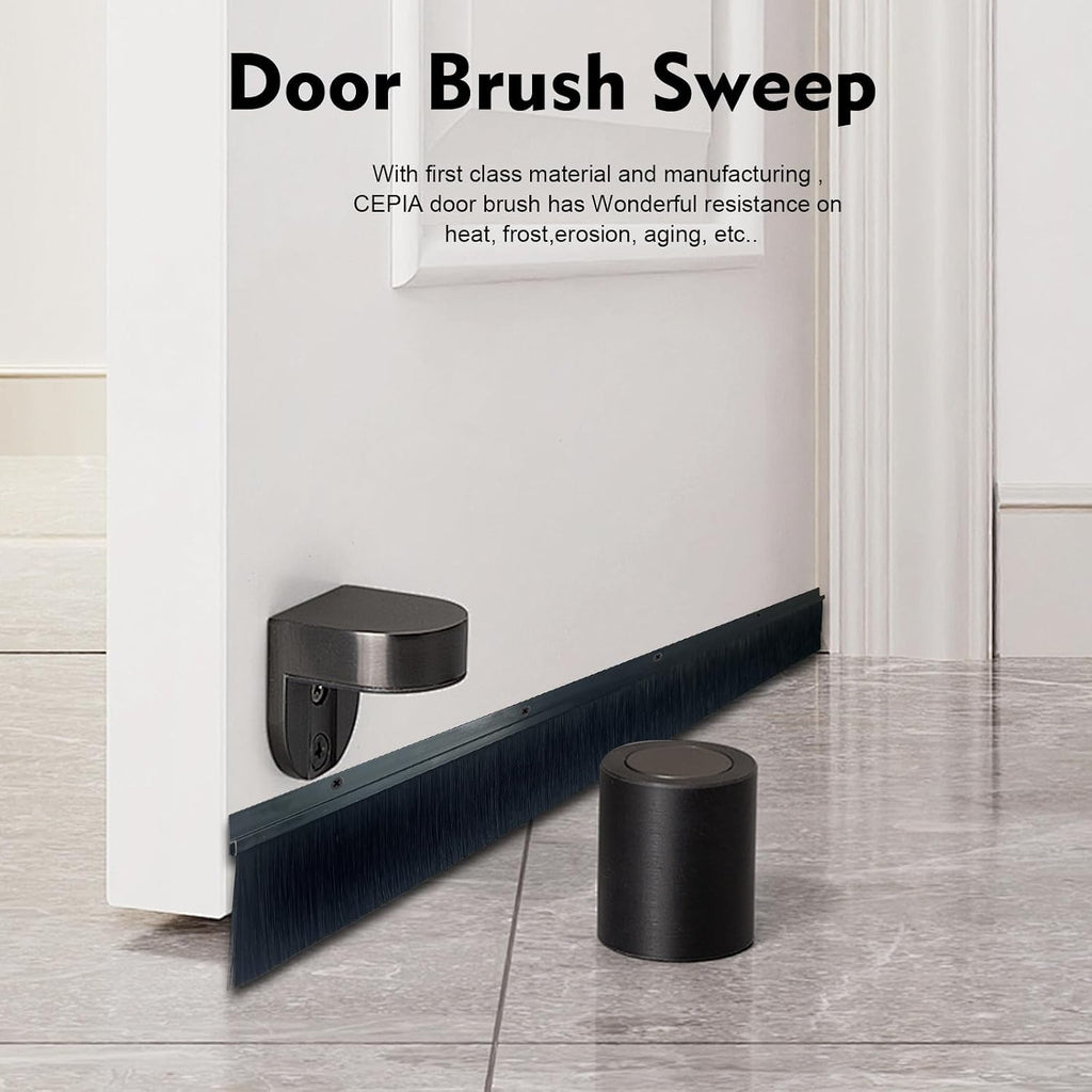 12-Pack Garage Door Brush Seal – Cepia Black Bottom Sweep – Roll-Up Door Stripping, 2.80' Wide x 39.3' Long, Aluminum Alloy Base, Ideal for Exterior Doors and Industrial Use (472.4 in / 1200 cm)