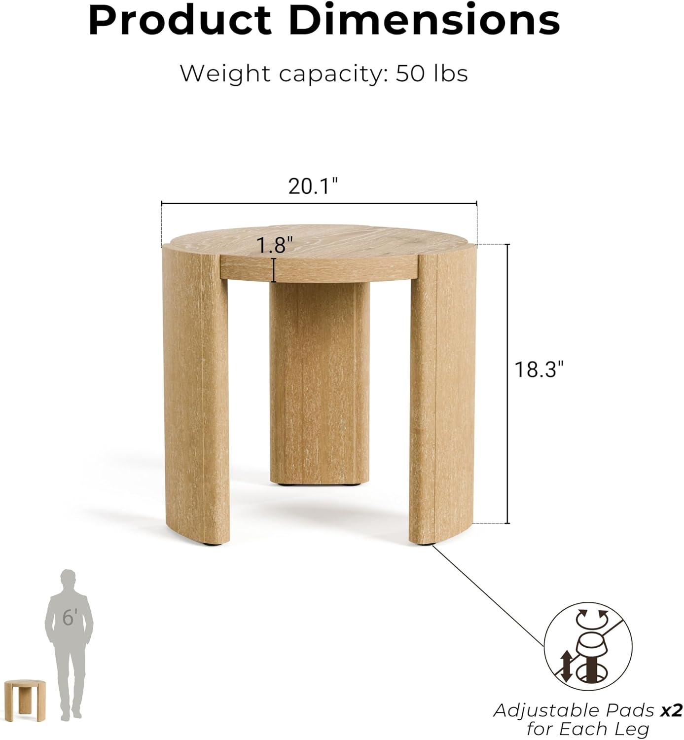 Furniture of America Carys Modern Solid Wood 20-inch Round End Table with Plinth Base, Living Room Furniture for Small Space, Home Office, Oak
