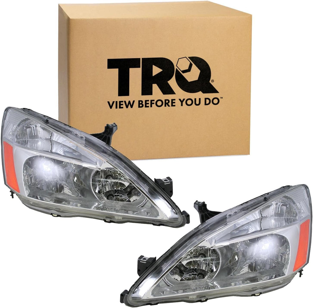 TRQ 2 Piece Headlight Assembly Set Driver & Passenger Side Compatible with Honda Accord 2003-2007 HO2502120 HO2503120 33101SDAA01 33151SDAA01