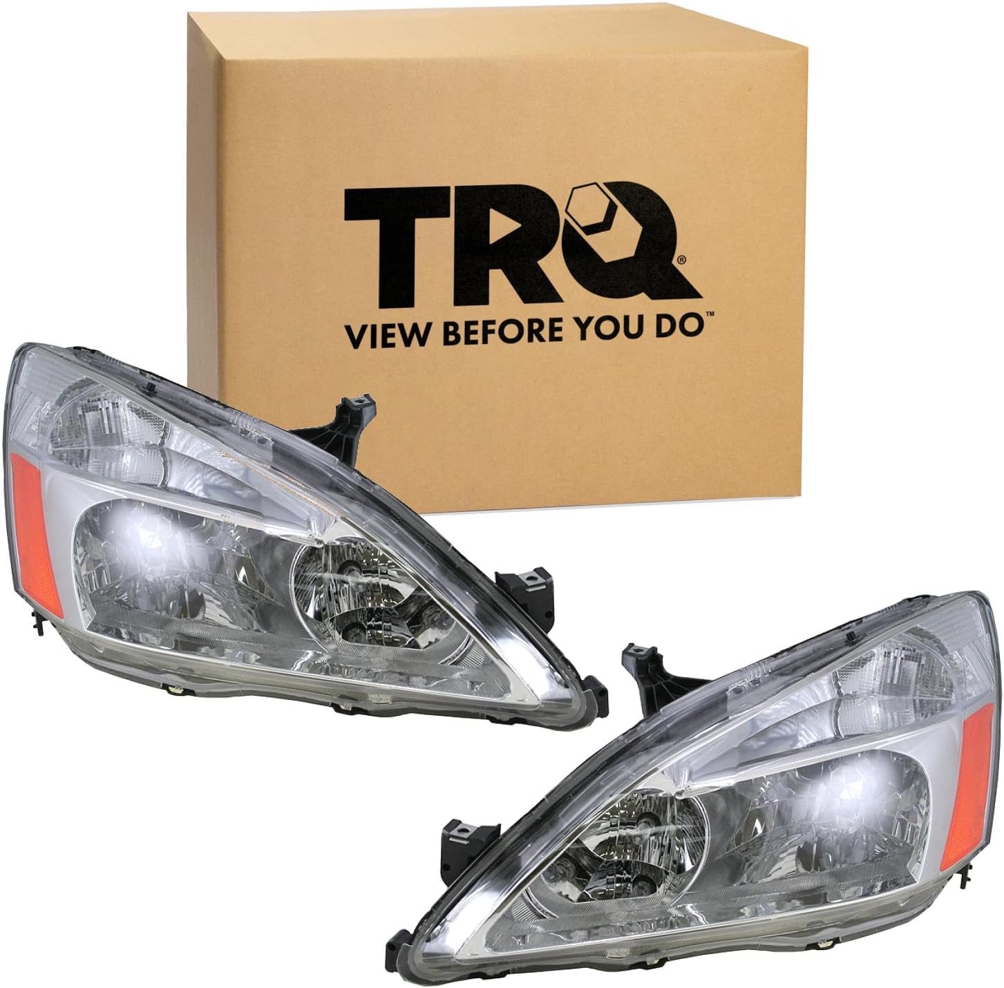 TRQ 2 Piece Headlight Assembly Set Driver & Passenger Side Compatible with Honda Accord 2003-2007 HO2502120 HO2503120 33101SDAA01 33151SDAA01