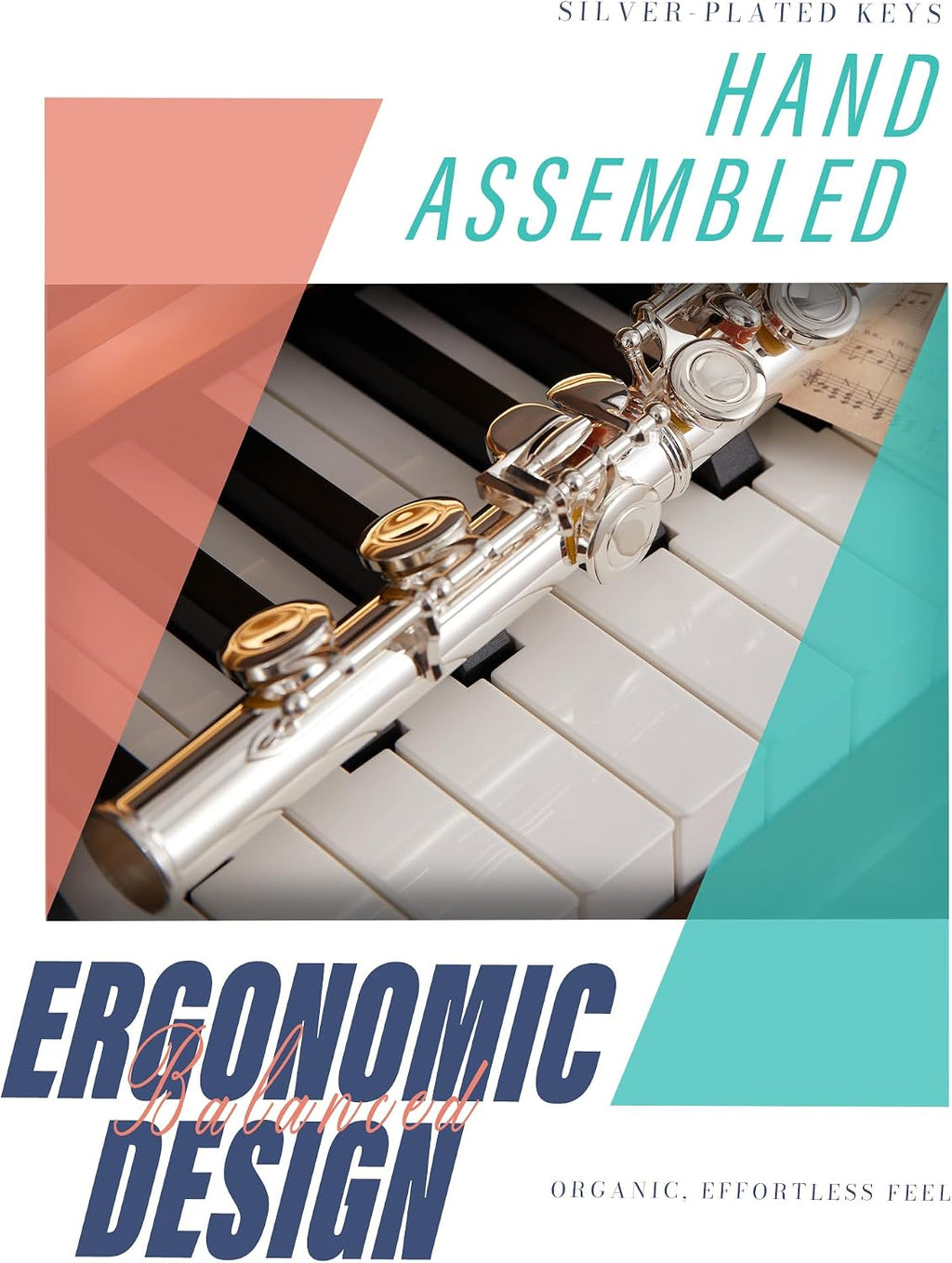 AKLOT Closed-Hole Concert C Flute: Flute Instrument with 16 Keys, Offset G, Smooth Silver-Plated Keys, Air-Tight Pads, Include Stylish Leather Hard Case, Cleaning Kit, Stand, Gloves (LUM-MV)