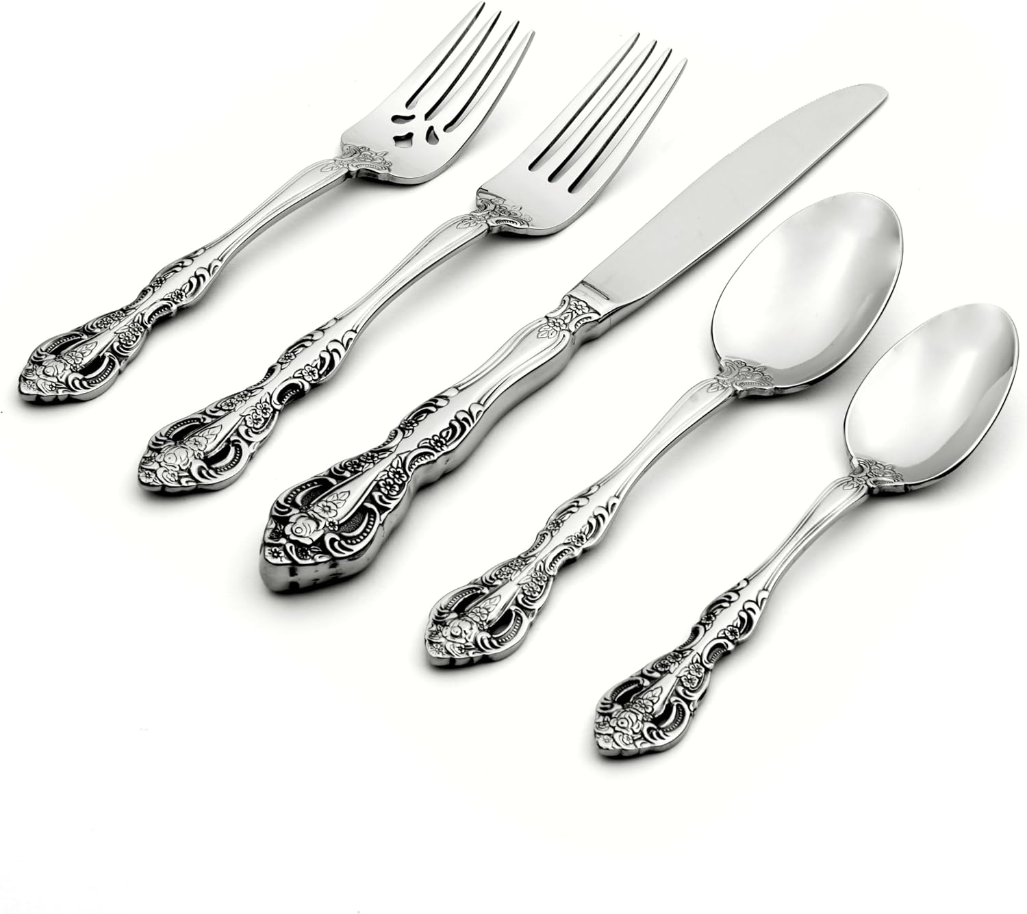 Oneida Silverware Set For 4, Michelangelo 20-Piece Fine Flatware Set, Service For 4, Heavyweight 18/10 Stainless Steel, Mirror Finish, Dishwasher Safe, Knives Spoons & Forks Sets (Silver, 20 Piece)