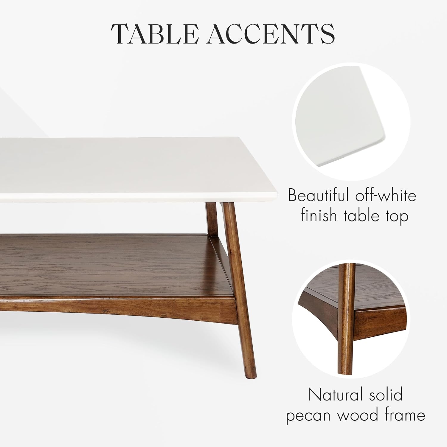 Madison Park Rectangular Wood Coffee Table With Solid Wood Frame & Legs, Living Room Coffee Tables With Storage Shelf, Accent Furniture For Living Room, Minimalist Decor - Off-White / Pecan Parker