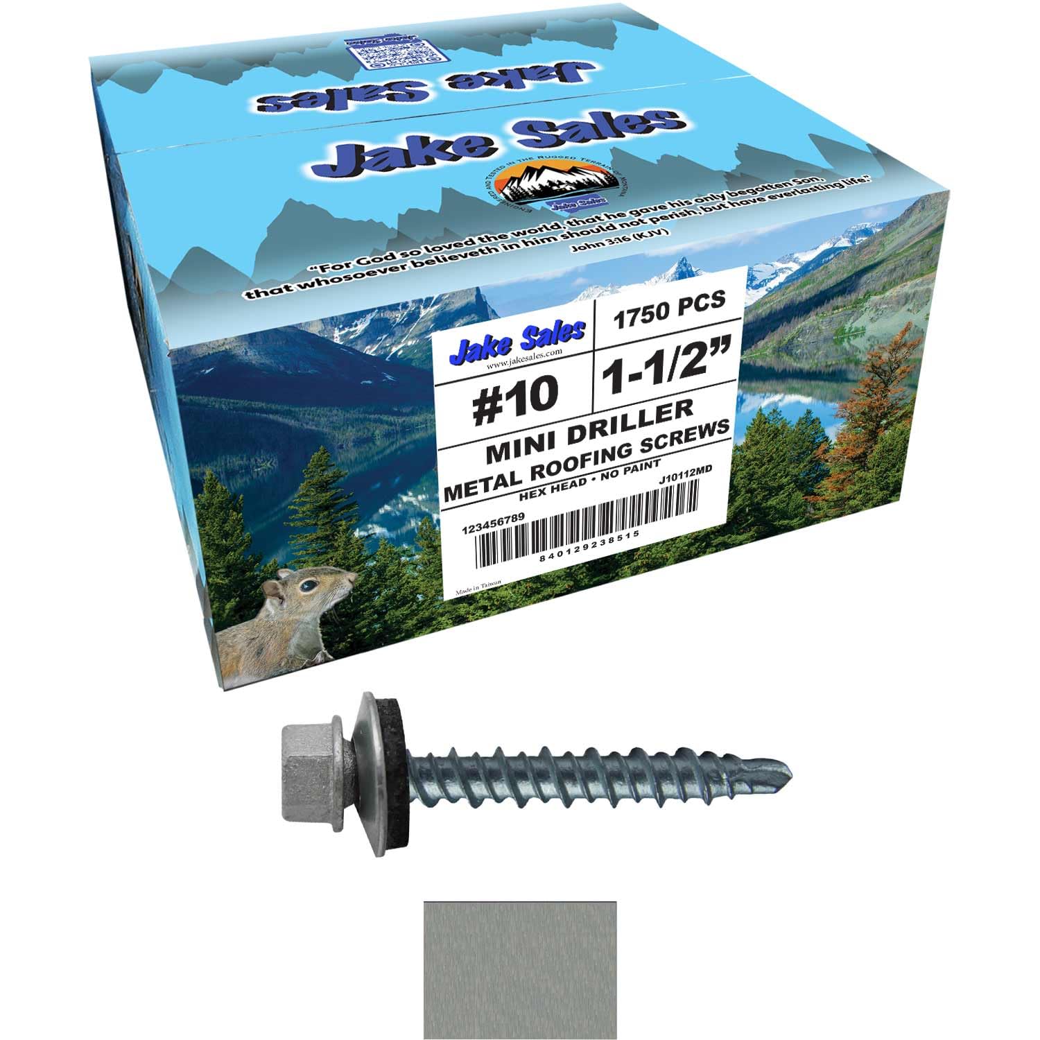 10 x 1-1/2' NO Paint Galvanized Mini Driller Sheet Metal Roofing Screws - Hex Washer Head - Self-Starting/Tapping - EPDM Washer. 10 X 250 Bags - 2,500 Screws