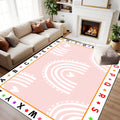 10x14 Kids Learning Rug Washable Area Rugs Kids pink pastel rainbows Summer for baby Scandinavian style Alphabet ABC Learning Carpet Soft Rubber Backed Non-Slip Carpets for Classroom Preschool Nursery