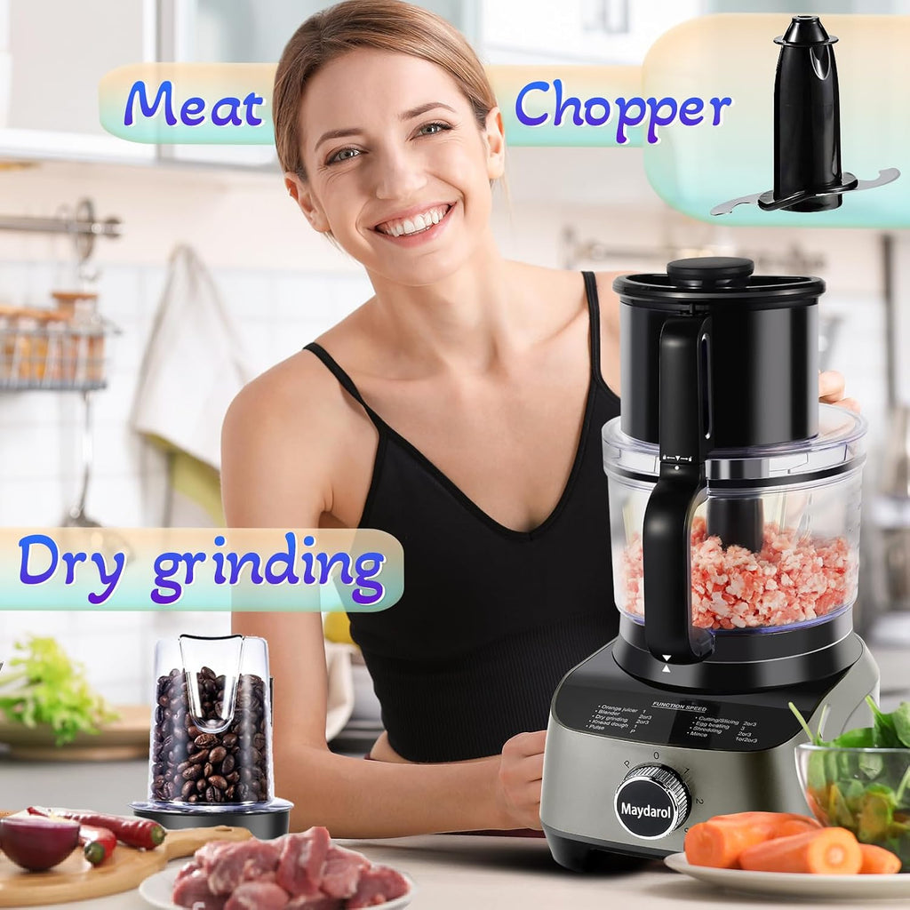 11-in-1 Food Processor and Blender Combo, 14 Cup Food Processor with Large Chute, 51 oz for Smoothies & Ice, for Chopping, Grinding, Slicing, Shredding, Purees & Dough, Dishwasher Safe