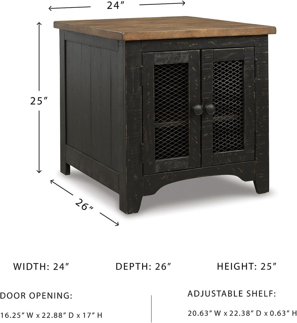 Signature Design by Ashley Valebeck Farmhouse Rectangular End Table with Storage, Distressed Brown & Black Finish