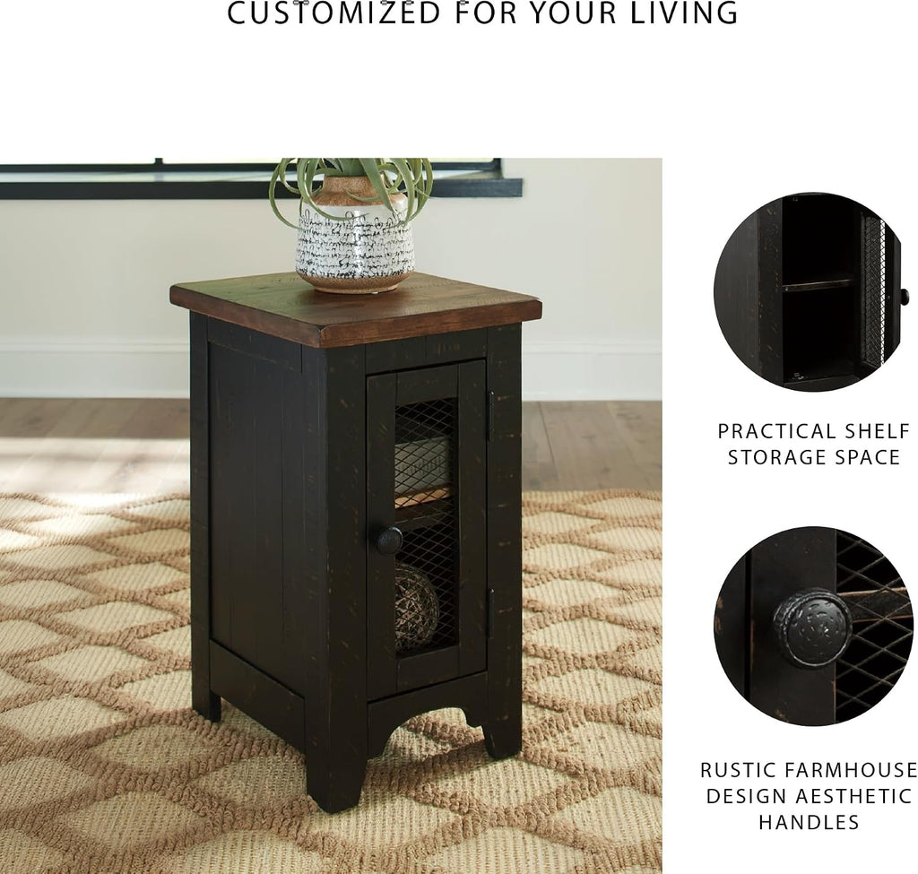 Signature Design by Ashley Valebeck Rustic Farmhouse Chair Side End Table with Cabinet Door, Distressed Black