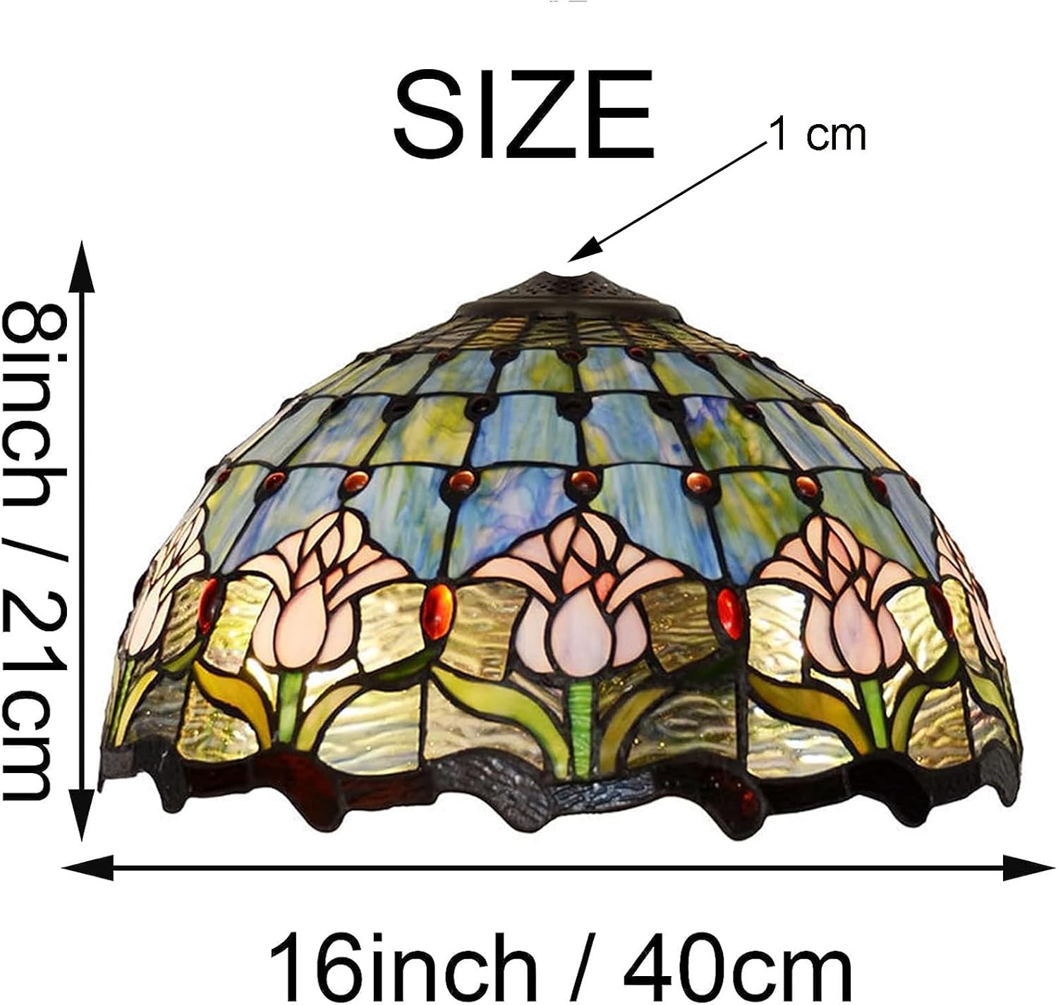 16 Inch Tulip Lampshade Replacement Tiffany Lamp Shade, Handmade Blue Tulip Stained Glass Lampshade Only for Floor Lights Table Lamps Ceiling Pendant Hanging Light Chandelier