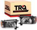 TRQ Performance Driver and Passenger Side Headlight Assembly Set Black Housing Compatible with 99-02 Toyota 4Runner