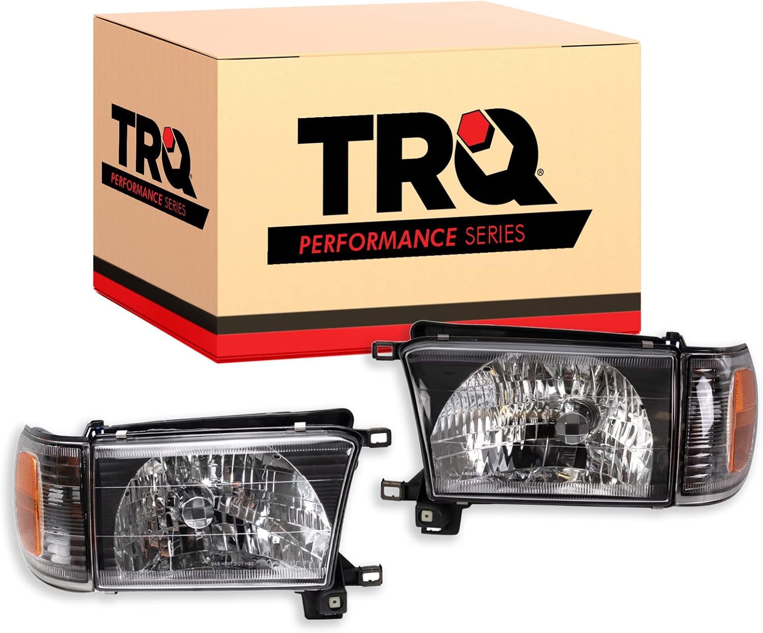 TRQ Performance Driver and Passenger Side Headlight Assembly Set Black Housing Compatible with 99-02 Toyota 4Runner