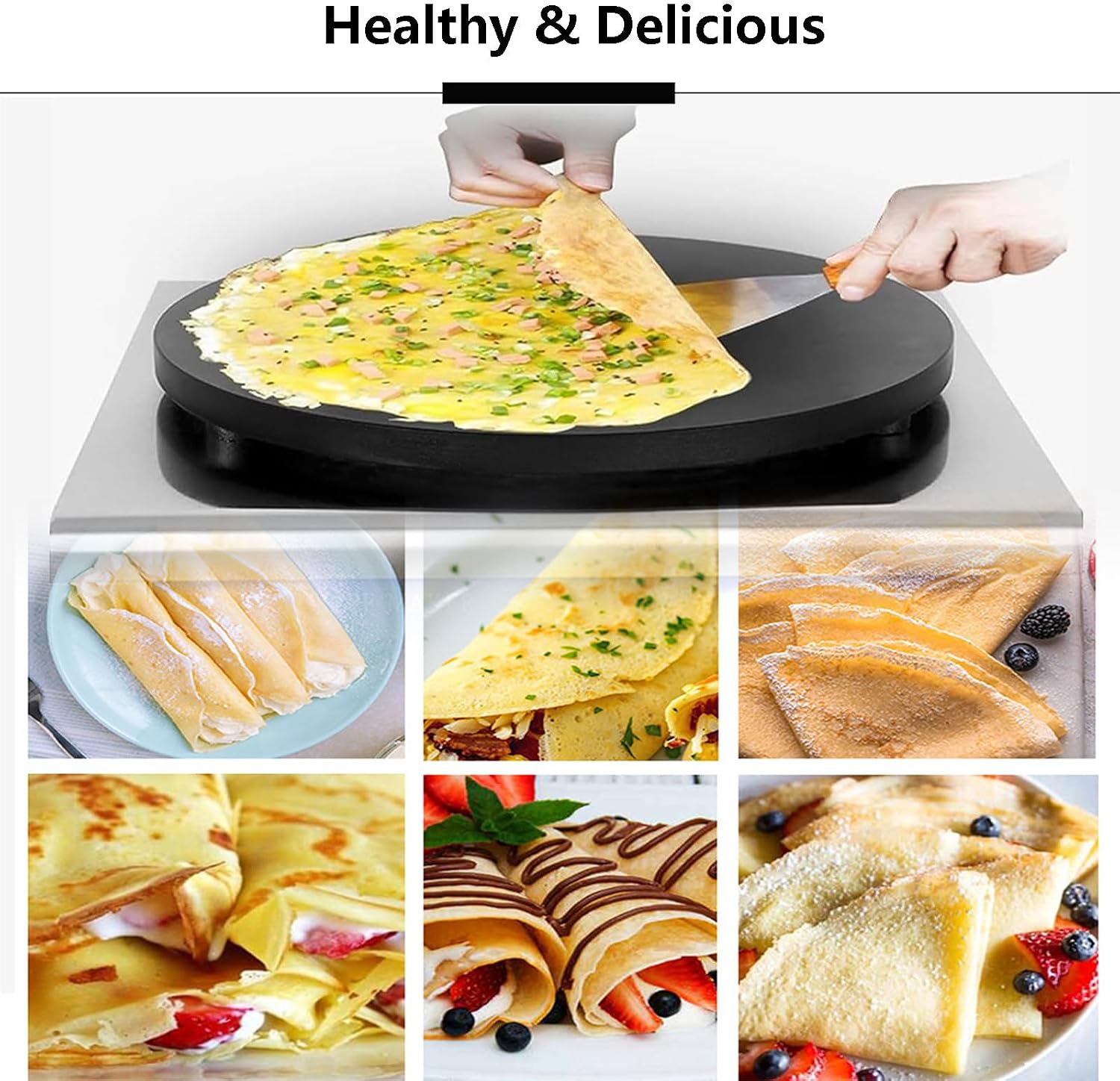 Electric Pancake Maker 15.7'/40CM Electric Frying Pan Pizza Making Machine Flat Plate Griddle | Adjustable Temperature 50-300℃(122-572℉) | Baking Machine for Commercial and Home Use