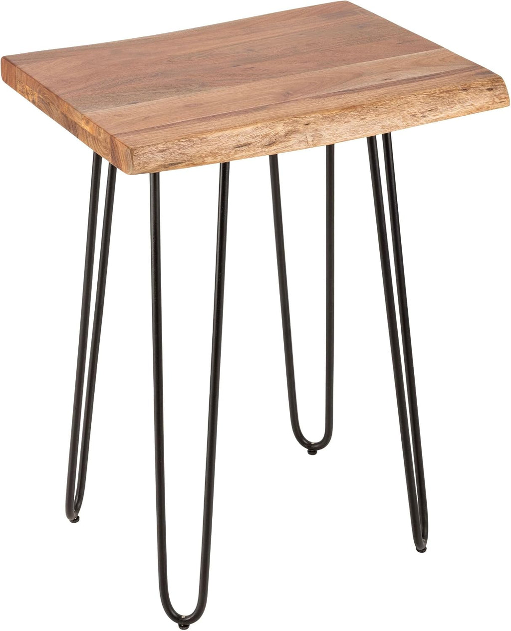 Alaterre Furniture Live Edge Wood End Table with Hairpin Metal Legs – Mid Century Modern Living Room Table with Acacia Wood Top (20 Inch)