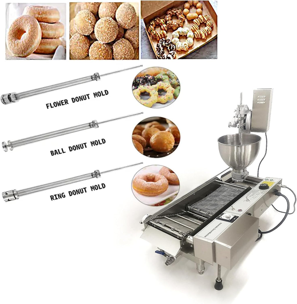 Kolice Commercial Automatic Frying Donut Making Machine, Heavy Duty Doughnut Machine with 3 Different Molds to Make Ball/Flower/Ring Shaped Donuts, Dia: 1.18~4.72 inches
