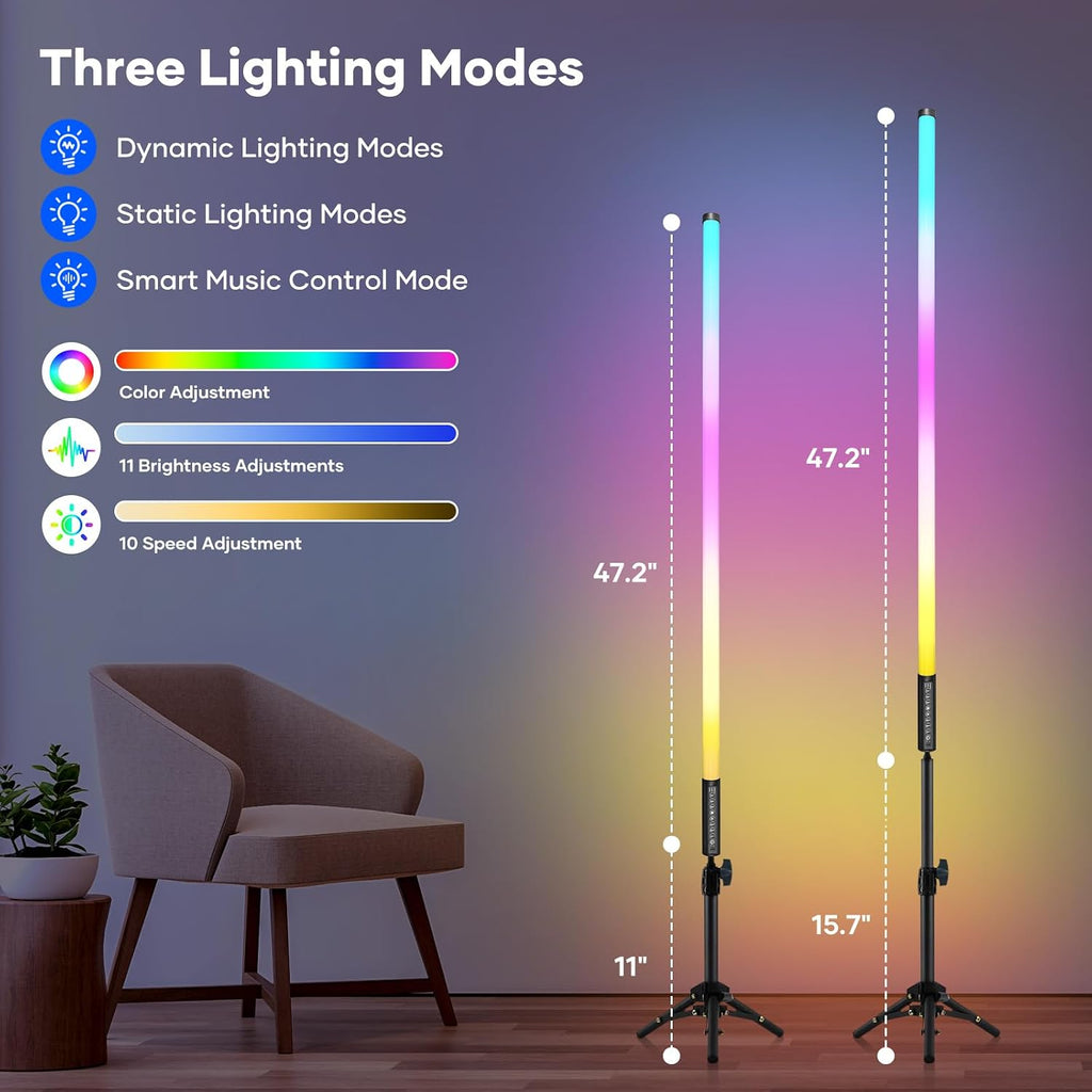 4 Pack LED Tube Light, 4ft RGB Light Tube with Stand, Handheld DJ Stage Lights Bar for Party, 500 Effects, Music Sync/Dynamic/Static Modes, 5000mAh Rechargeable Battery