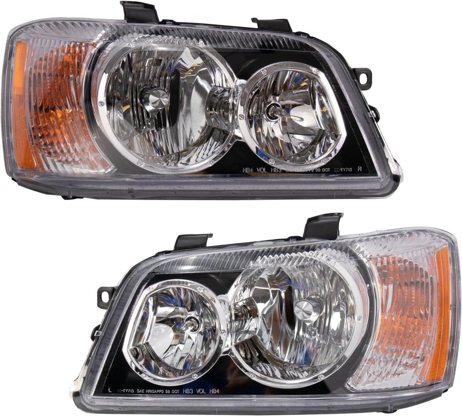 TRQ Driver and Passenger Side Headlight Assembly 2 Piece Set Compatible with 2001-2003 Toyota Highlander