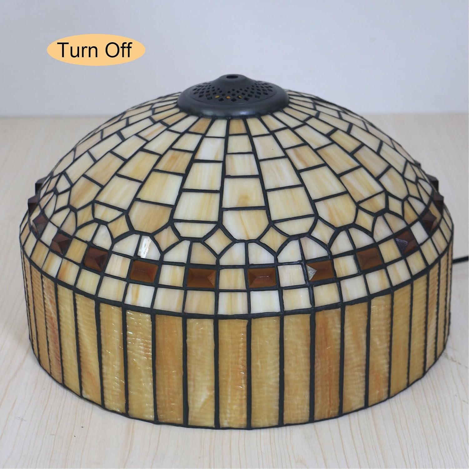 Tiffany Table Lamp Shade Replacement Only 16X9 Inch Stained Glass Yellow Beige Amber Lampshades, for Floor Lamp Desk Lamp Pendant lamp Ceiling Light Bedside Reading Lamp