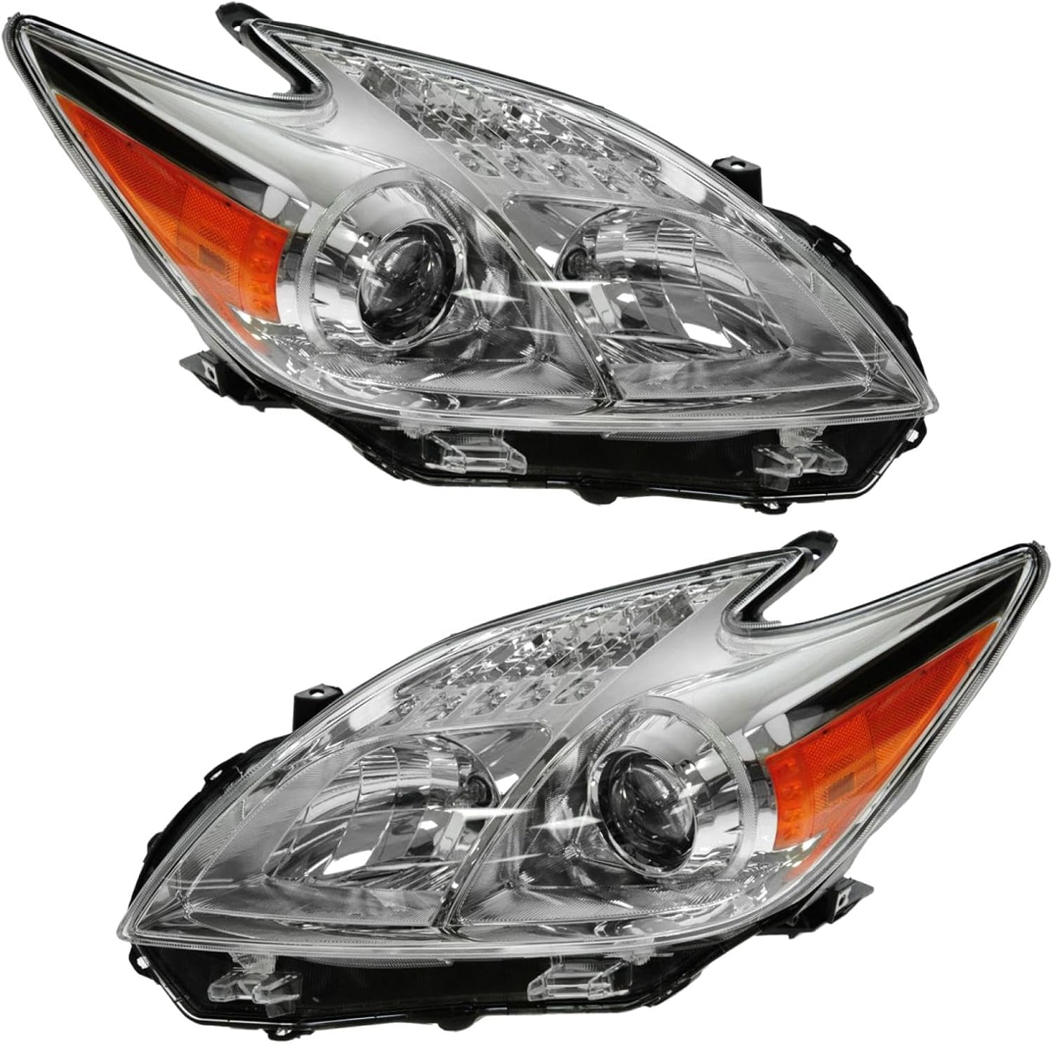 TRQ Driver and Passenger Side Headlight Assembly Set Compatible with 12-15 Toyota Prius Halogen Only