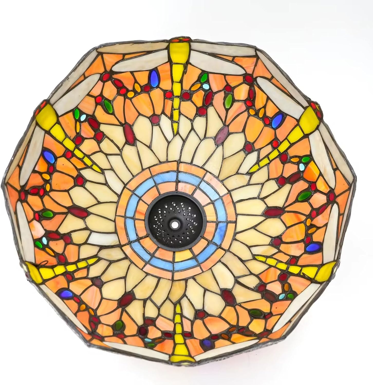 W16H9 Inch Tiffany Lamp Shade Replacement, Stained glass Dragonfly style Lampshades, Only Handmade Retro lampshade Replacement for Table Lamp Pendant Light Floor Lamp Ceiling Fixture,Orange