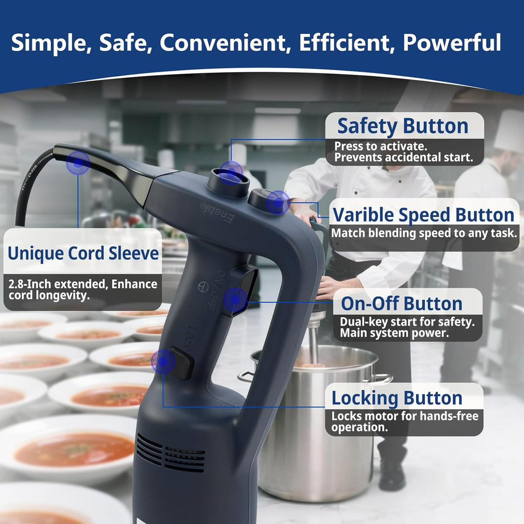VONCI 500W Commercial Immersion Blender, 16' SUS 304 Removable Shaft, Heavy Duty Power Hand Mixer with Variable Speed 6000-20000RPM, Professional Electric Stick Blender for Restaurant Kitchen Use.