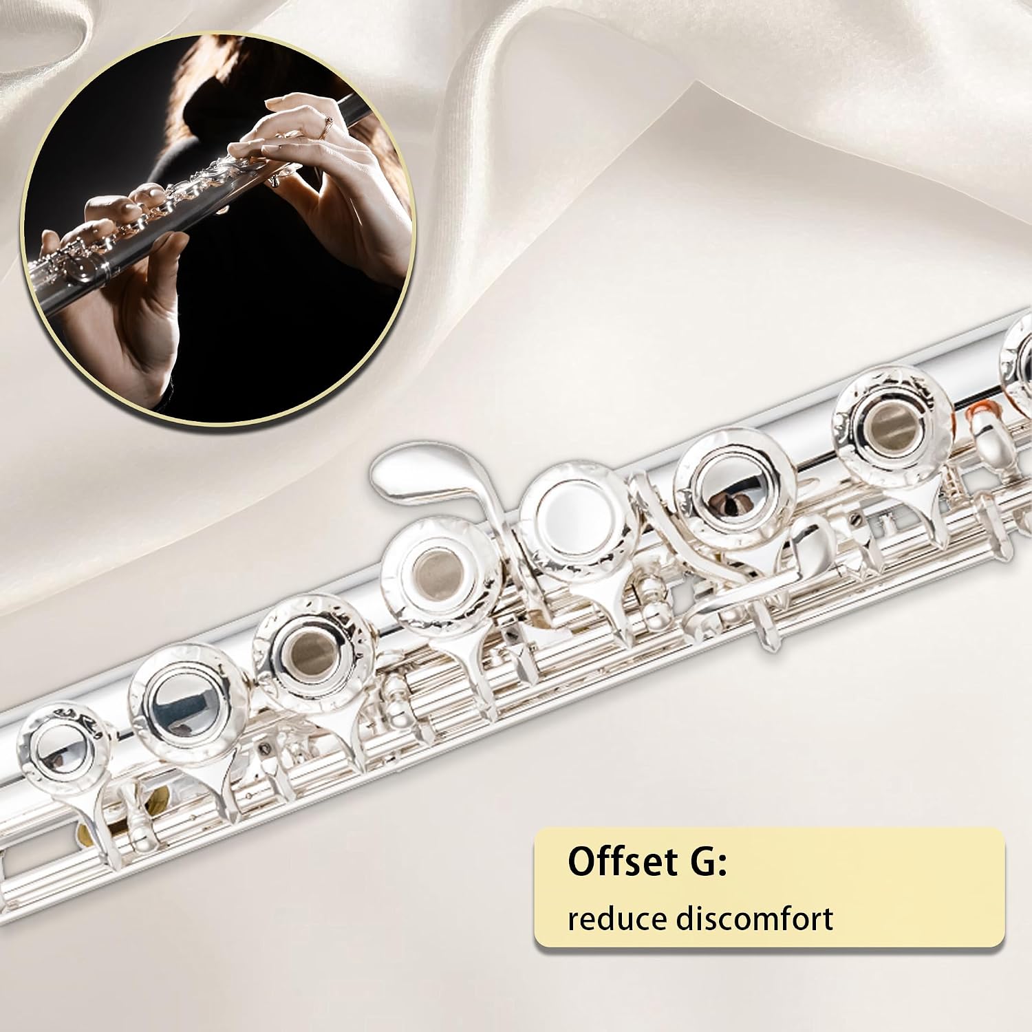 BAHAMUT Silver-Plated Carving B Foot Flute, 17 Open Hole Flauta with Offset G, Split E Mechanism, 17 Key Flute Instrument for Professional Performance