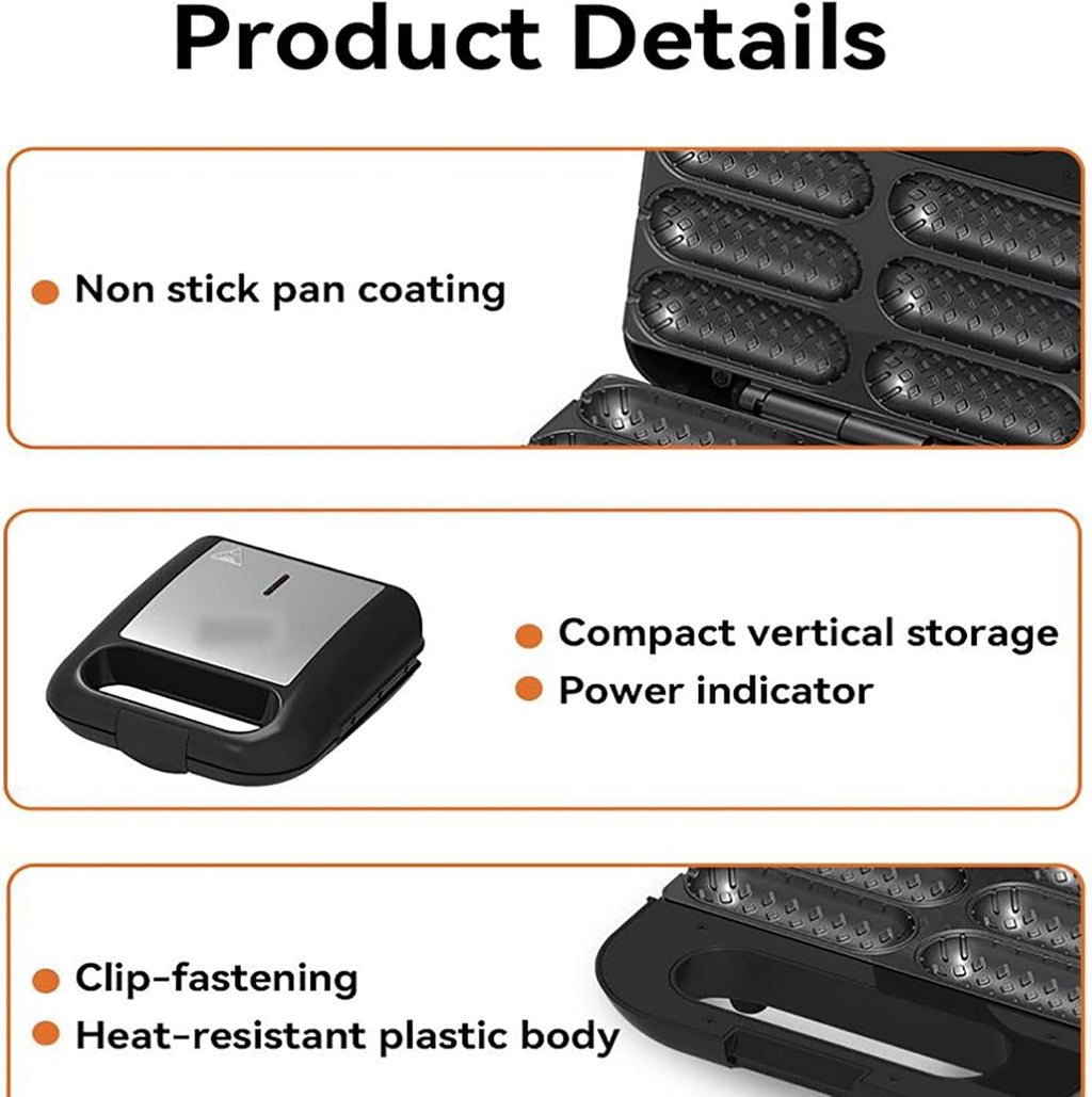 Corn Dog Maker, Hot Dog Waffle Machine with Non-stick Coating Plate, Double Sided Circulation Heating and Make 6 Corn Dogs, Easy To Use and Store for Restaurant Bake