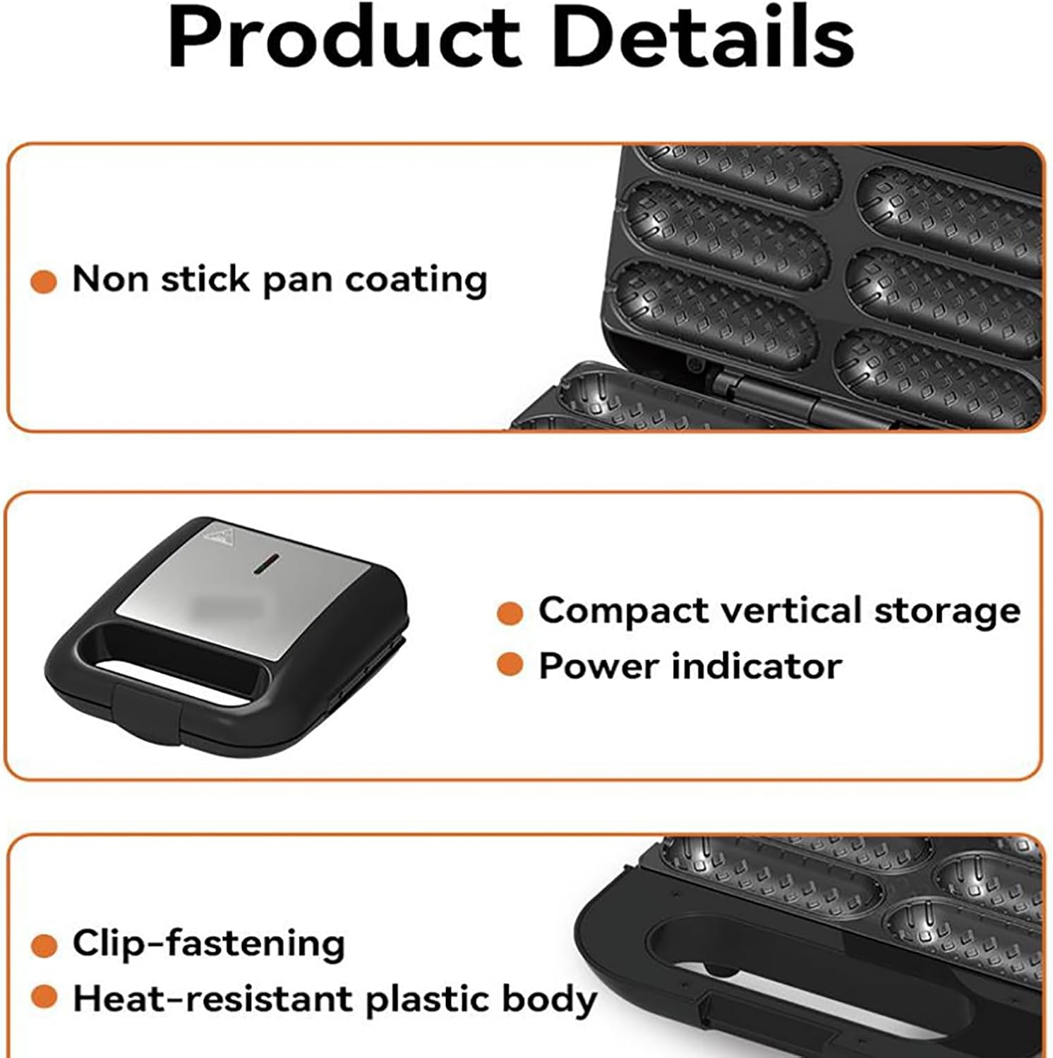 Corn Dog Maker, Hot Dog Waffle Machine with Non-stick Coating Plate, Double Sided Circulation Heating and Make 6 Corn Dogs, Easy To Use and Store for Restaurant Bake