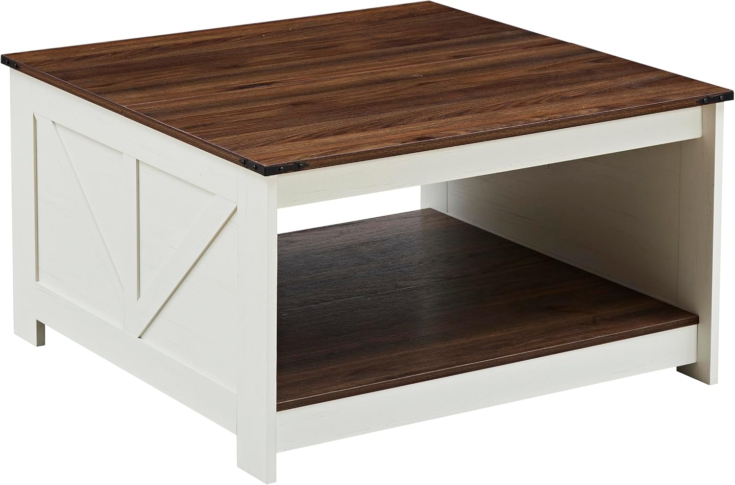 OKYCI Farmhouse Coffee Table for Living Room, Wood Square Coffee Tables, 31.5' D x 31.5' W, Antique White