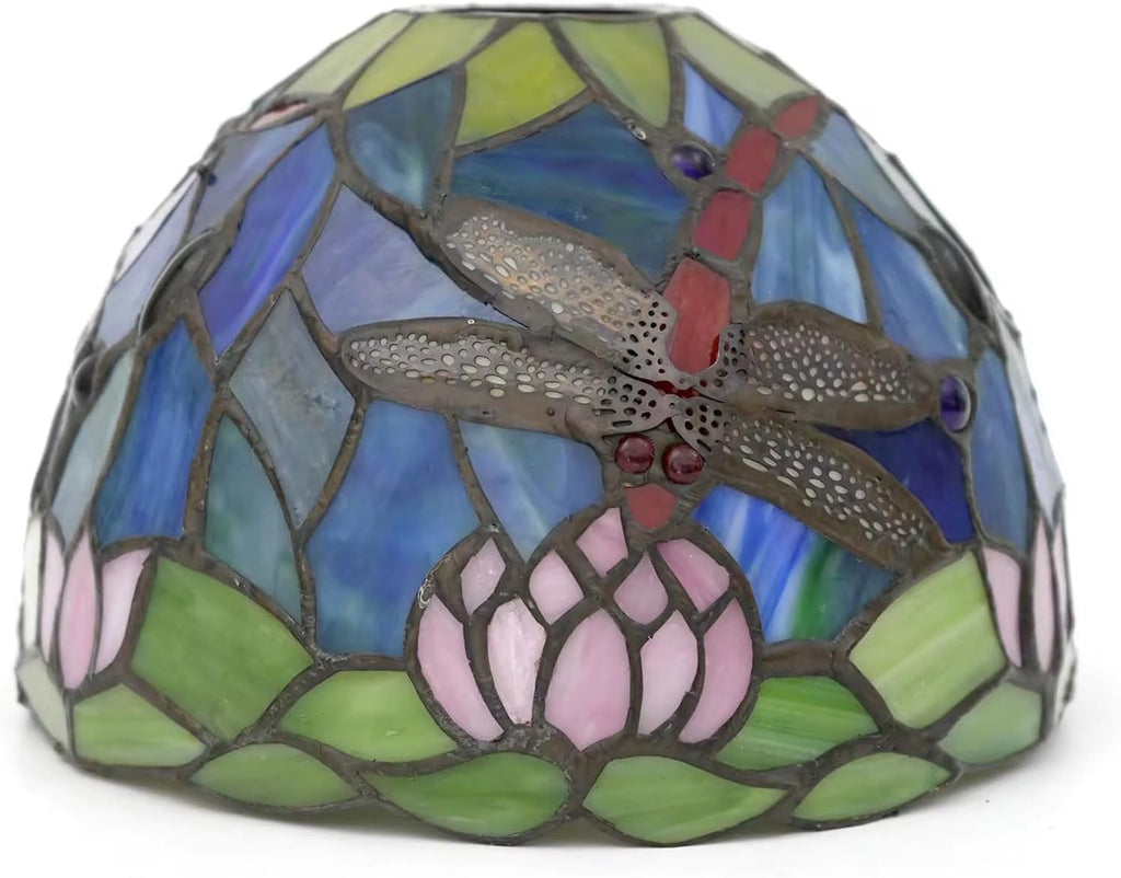 8 Inch Wide Tiffany Lamp Shade Accessories Replacement Only Dragonfly Stained Glass Lampshades Vintage Green Blue Light Cover for Table Lamp Wall lamps Chandelier Ceiling Pendant,Blue