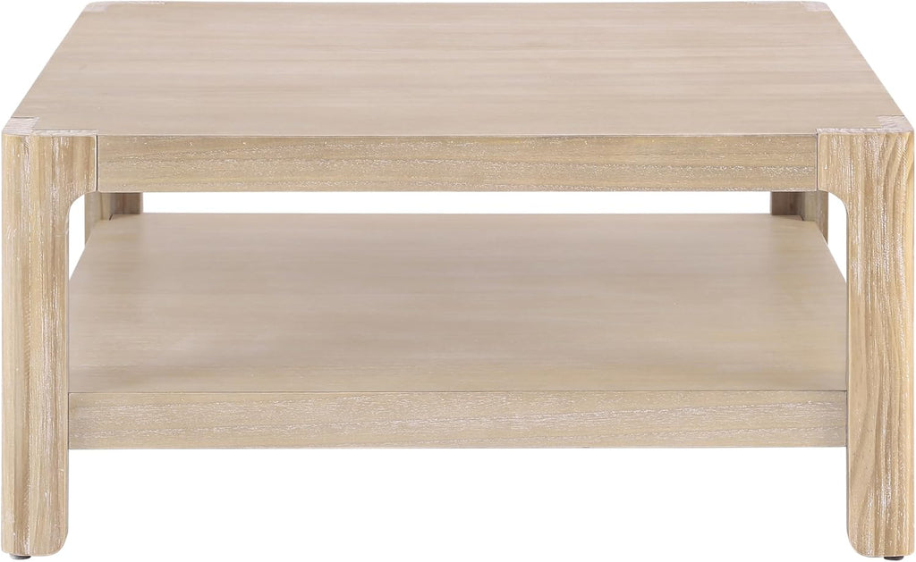 Christopher Knight Home Fenden Modern Farmhouse Coffee Table, 34.65' Square Wood Side Table with Soft Rounded Profile, 2-Tier Storage Design, Minimalist Table, Space Saving for Living Room, Natural